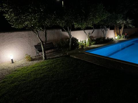Villa Olivo pool at night